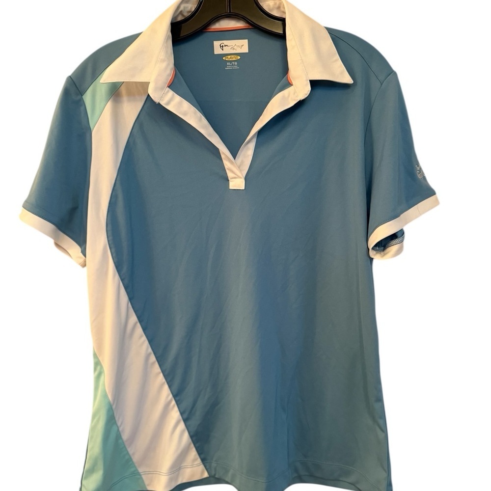 Greg Norman Collection Blue and White Short Sleeve Polo Sz.XL